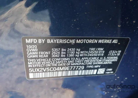 2021 BMW X4 M40I from USA, damaged, VIN 5UX2V5C04M9E77729